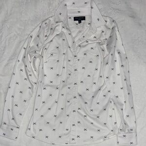 Banana Republic White Shirt with Black Bow Pattern